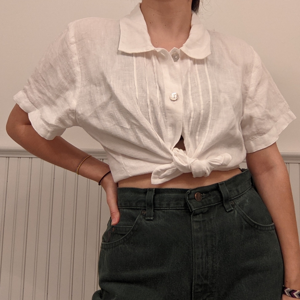 White Hot Cotton Linen Button Tee